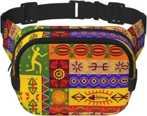 African National Patterns Print Unisex Square Double Layer Waist Bag Crossbody Fanny Pack Travel Workout Accessory