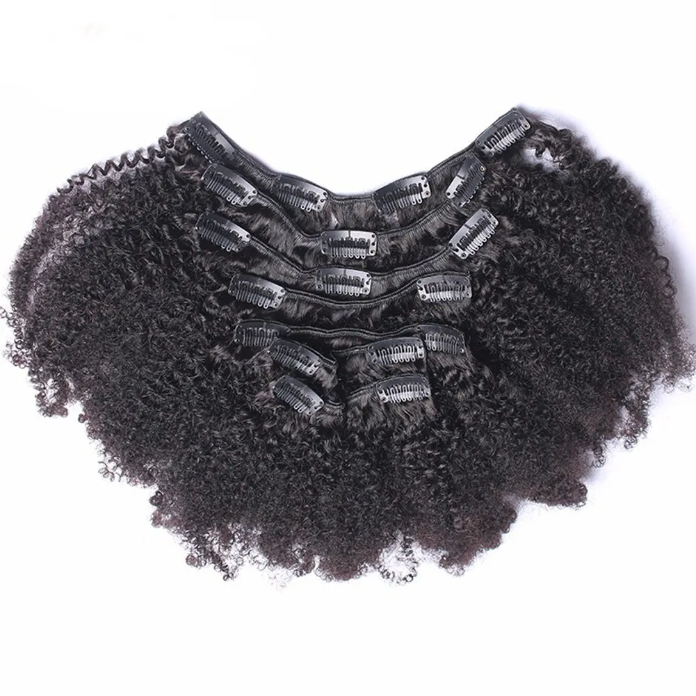 Afro Kinky Curly Hair Extensions Clip in Human Hair for Black Women 8A Brazilian 4B 4C Afro Kinky Curly Clip ins Hair Extensions Natural Color 7Pcs 120G/Set 14"inch