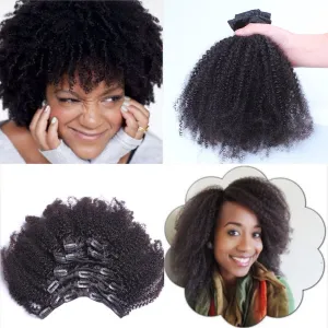 Afro Kinky Curly Hair Extensions Clip in Human Hair for Black Women 8A Brazilian 4B 4C Afro Kinky Curly Clip ins Hair Extensions Natural Color 7Pcs 120G/Set 14"inch
