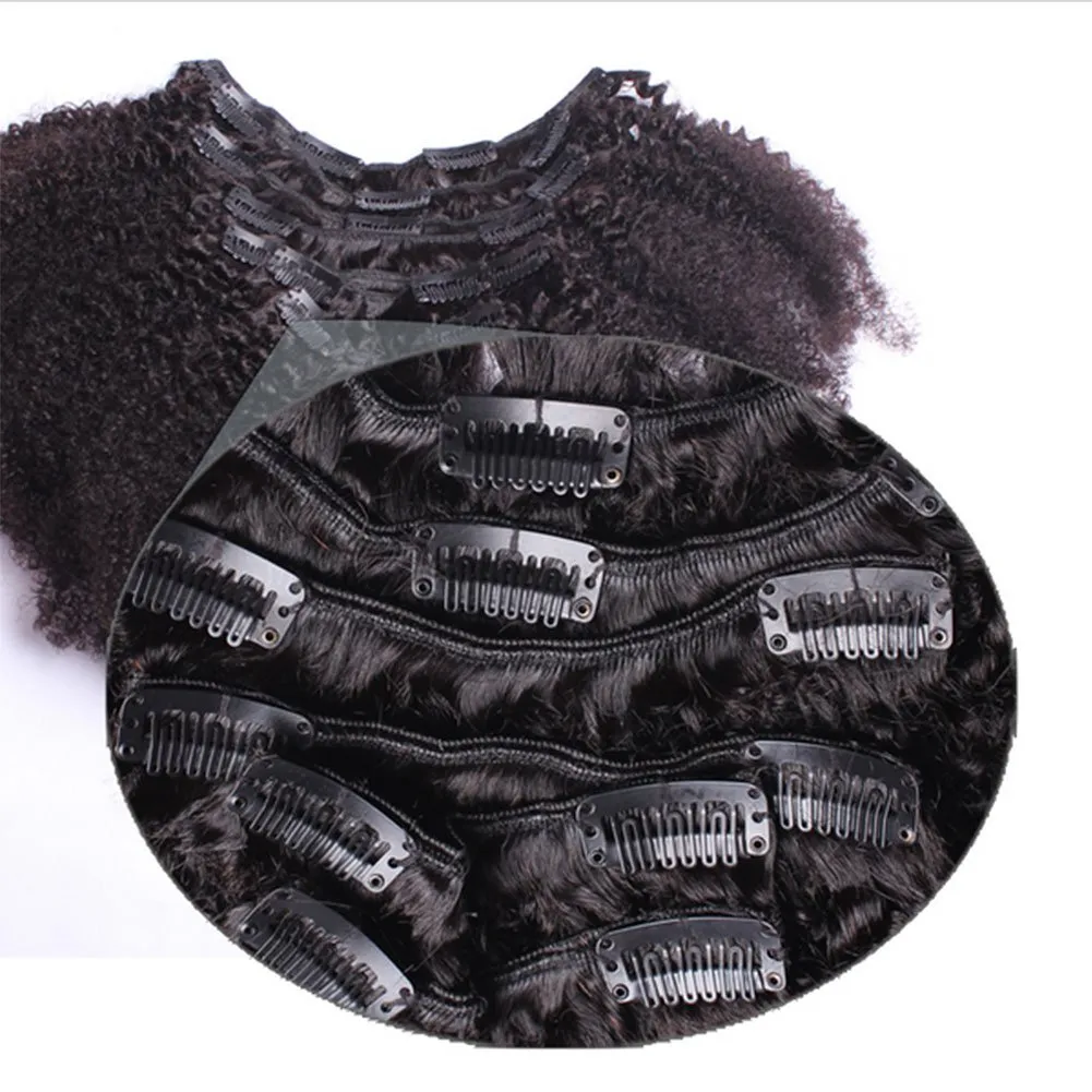 Afro Kinky Curly Hair Extensions Clip in Human Hair for Black Women 8A Brazilian 4B 4C Afro Kinky Curly Clip ins Hair Extensions Natural Color 7Pcs 120G/Set 14"inch
