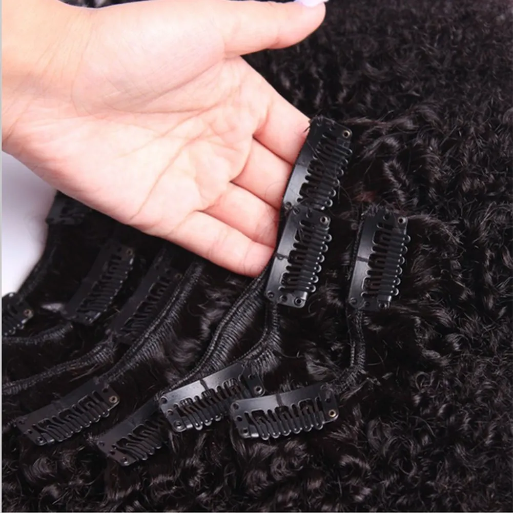 Afro Kinky Curly Hair Extensions Clip in Human Hair for Black Women 8A Brazilian 4B 4C Afro Kinky Curly Clip ins Hair Extensions Natural Color 7Pcs 120G/Set 14"inch
