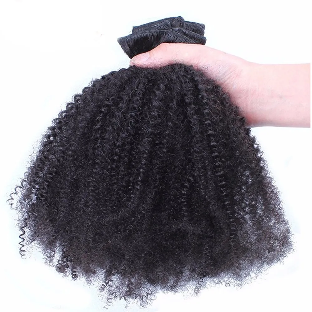 Afro Kinky Curly Hair Extensions Clip in Human Hair for Black Women 8A Brazilian 4B 4C Afro Kinky Curly Clip ins Hair Extensions Natural Color 7Pcs 120G/Set 14"inch