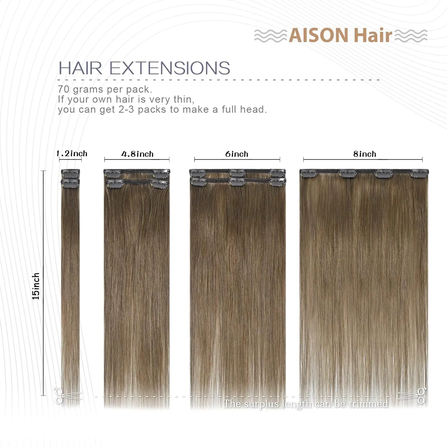 Aison Ash Brown Hair Extensions Real Human Hair Clip in 70G 100% Remy Human Hair Soft Silky Straight 7pcs 16clips One Pack (18 Inch #8)