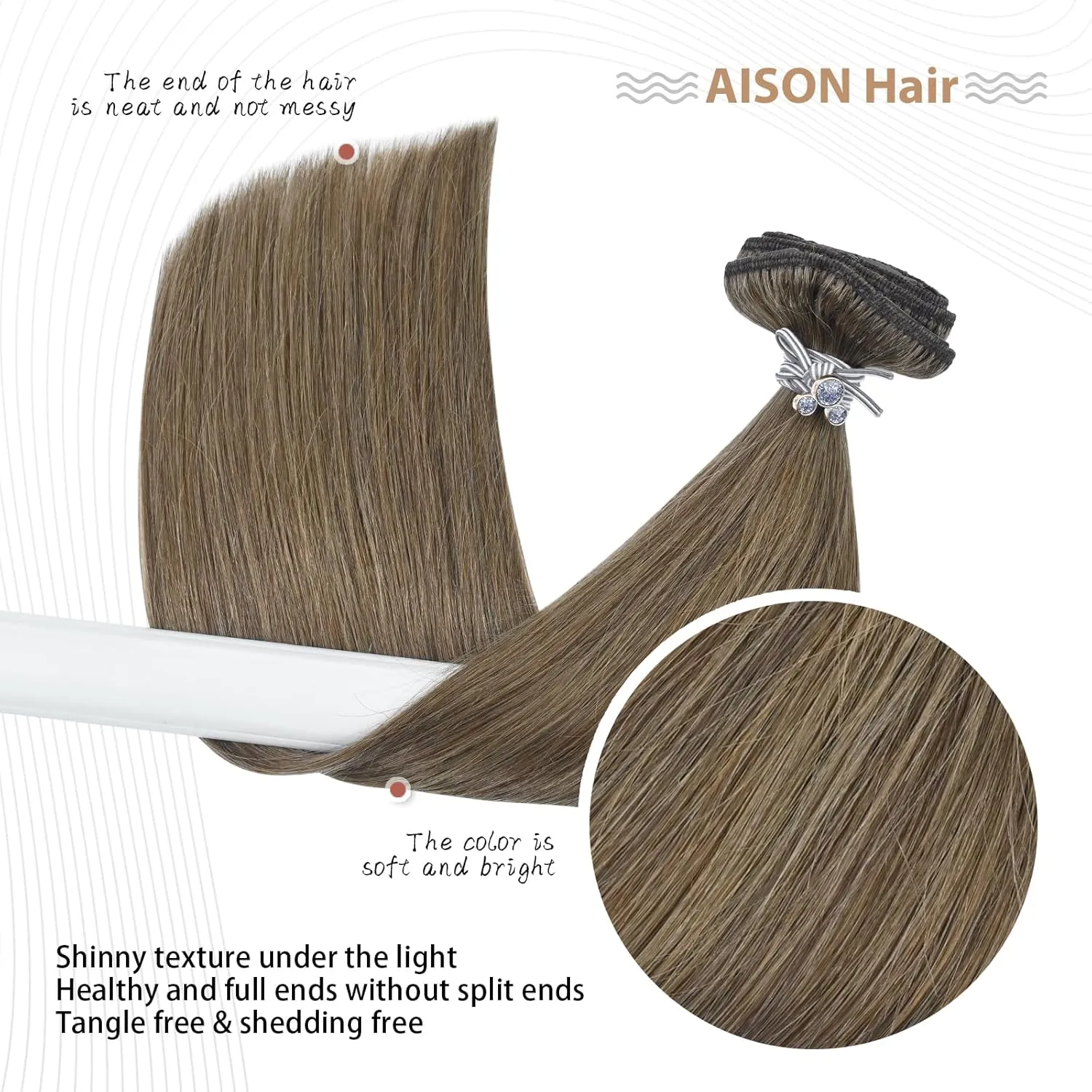Aison Ash Brown Hair Extensions Real Human Hair Clip in 70G 100% Remy Human Hair Soft Silky Straight 7pcs 16clips One Pack (18 Inch #8)