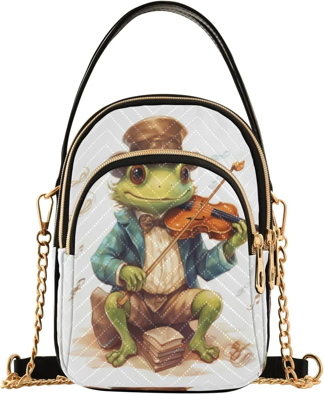 ALAZA Quilted Crossbody Bags for Women,Frog Play The Violin Women's Crossbody Handbags Small Travel Purses Phone Bag