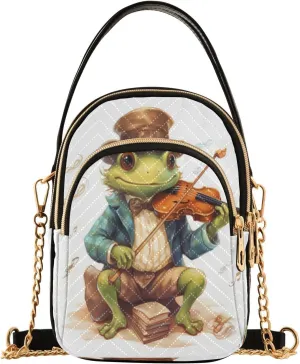 ALAZA Quilted Crossbody Bags for Women,Frog Play The Violin Women's Crossbody Handbags Small Travel Purses Phone Bag