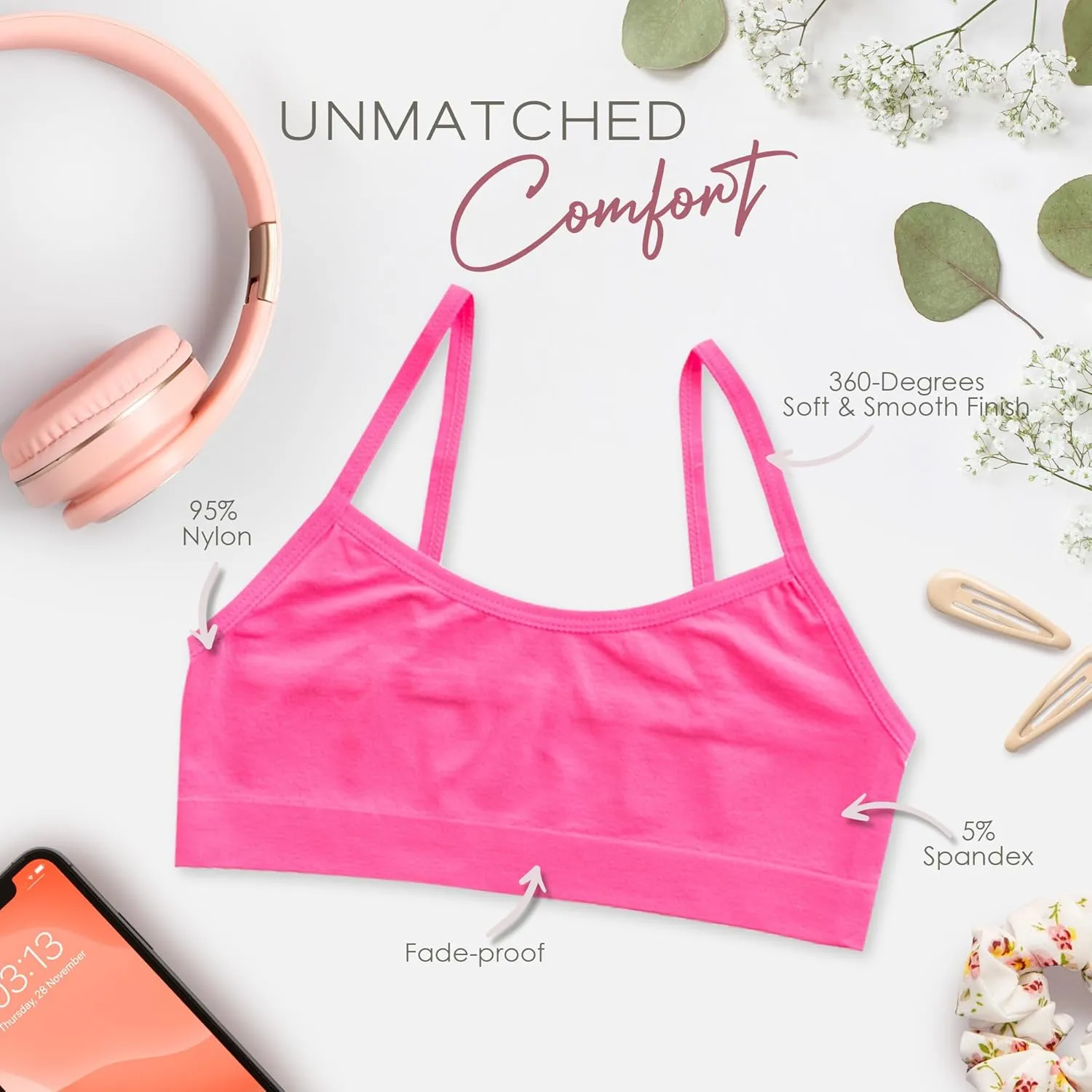 Alyce Ives Girls Seamless Training Bra, Cropped Cami Bra fo Teens Pack of 10