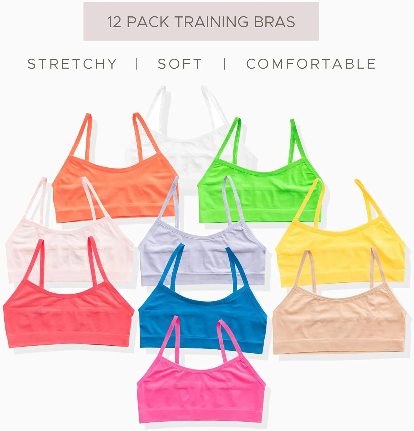 Alyce Ives Girls Seamless Training Bra, Cropped Cami Bra fo Teens Pack of 10