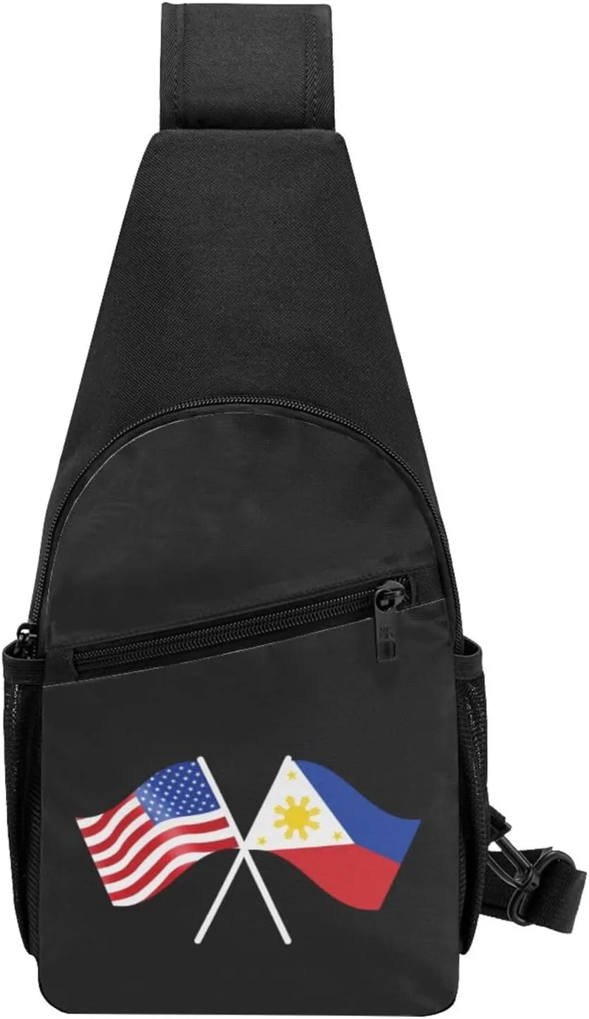 American And Philippines Flag Chest Pack Leisure Shoulder Crossbody Chest Bag