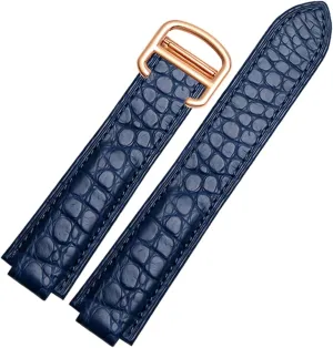 American Crocodile Leather Watch Strap Suitable for Cartier Blue Balloon Convex Leather Strap 18 20mm Men and Women Black (Color : 10mm Gold Clasp, Size : 20-12mm)