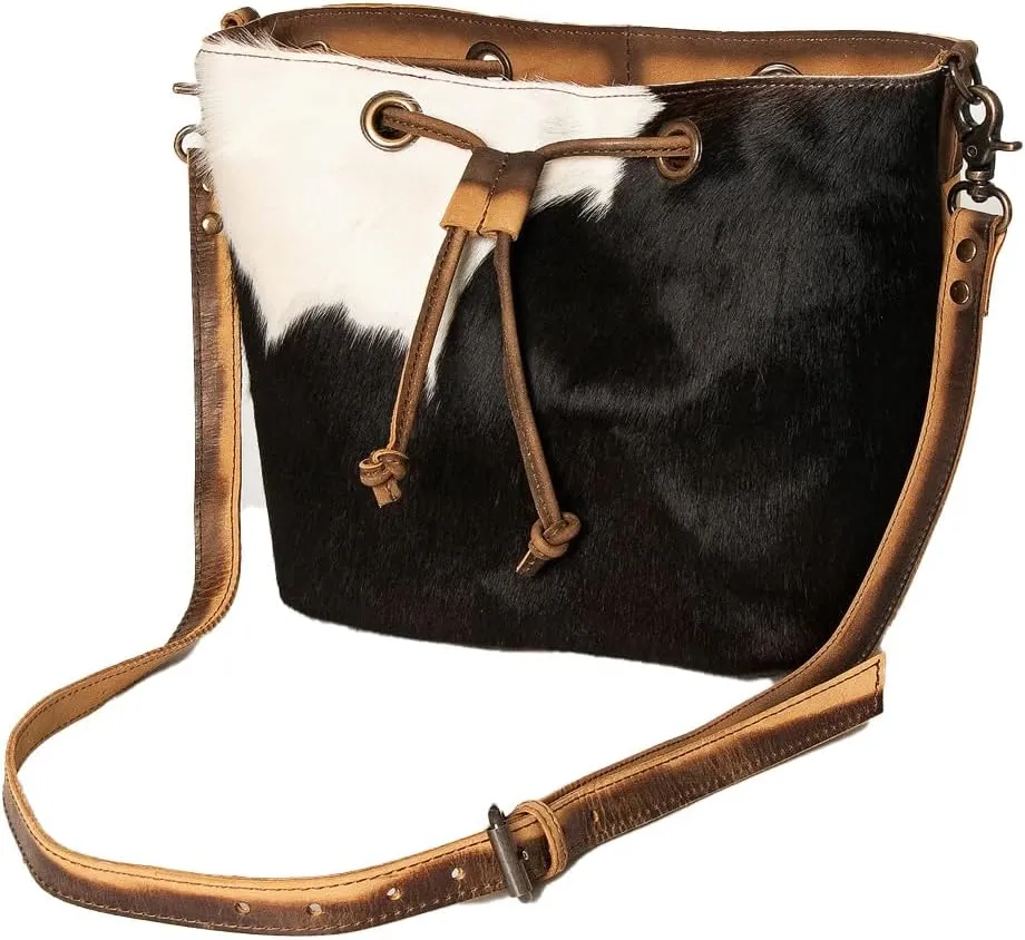 American Darling Bucket Hand Tooled Hair On Genuine Leather Women Bag Western Handbag Purse | Leather Bucket Handbag |