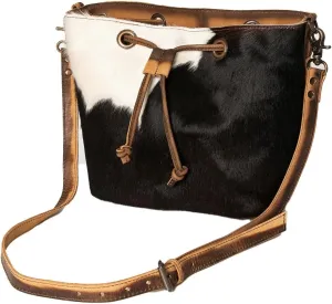 American Darling Bucket Hand Tooled Hair On Genuine Leather Women Bag Western Handbag Purse | Leather Bucket Handbag |