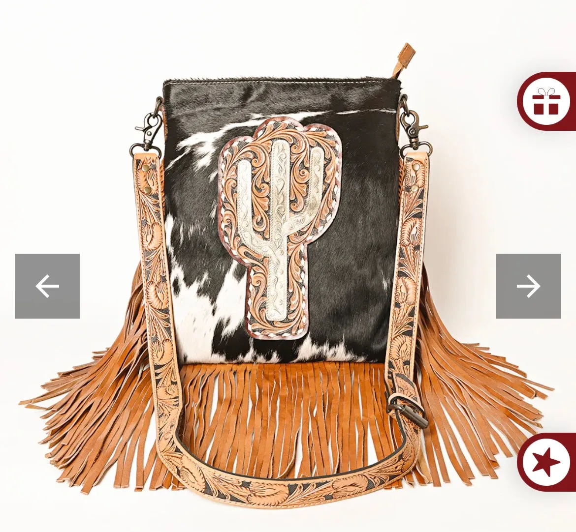 American Darling Hand Tooled Hair On Cactus Purse