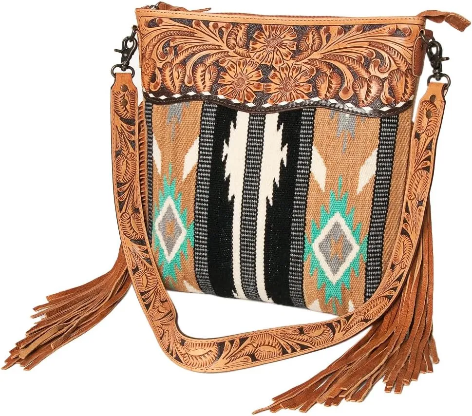 American Darling Signature Crossbody Hand Tooled Saddle Blanket Genuine Leather Women Bag Western Handbag Purse