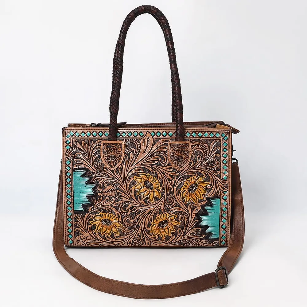 American Darling Tote Hand Tooled Genuine Leather women bag western handbag purse, Black
