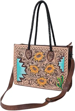 American Darling Tote Hand Tooled Genuine Leather women bag western handbag purse, Black