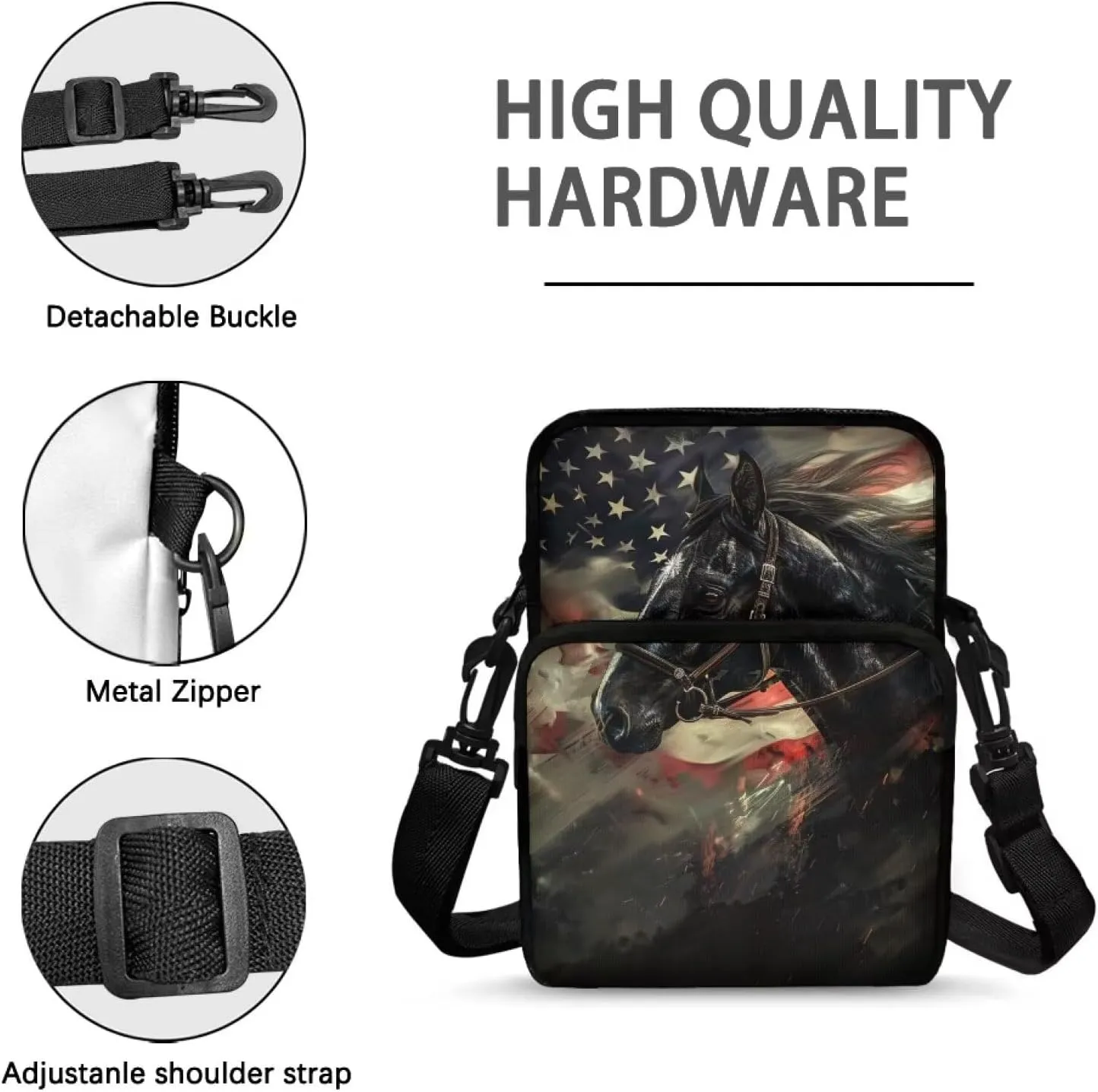 American Flag Horse Print Shoulder Bags, Mini Crossbody Bag Multi-Use Satchel Sling Bag Waist Fanny Pack Purse Wallet Bag for Kids Girls Boys