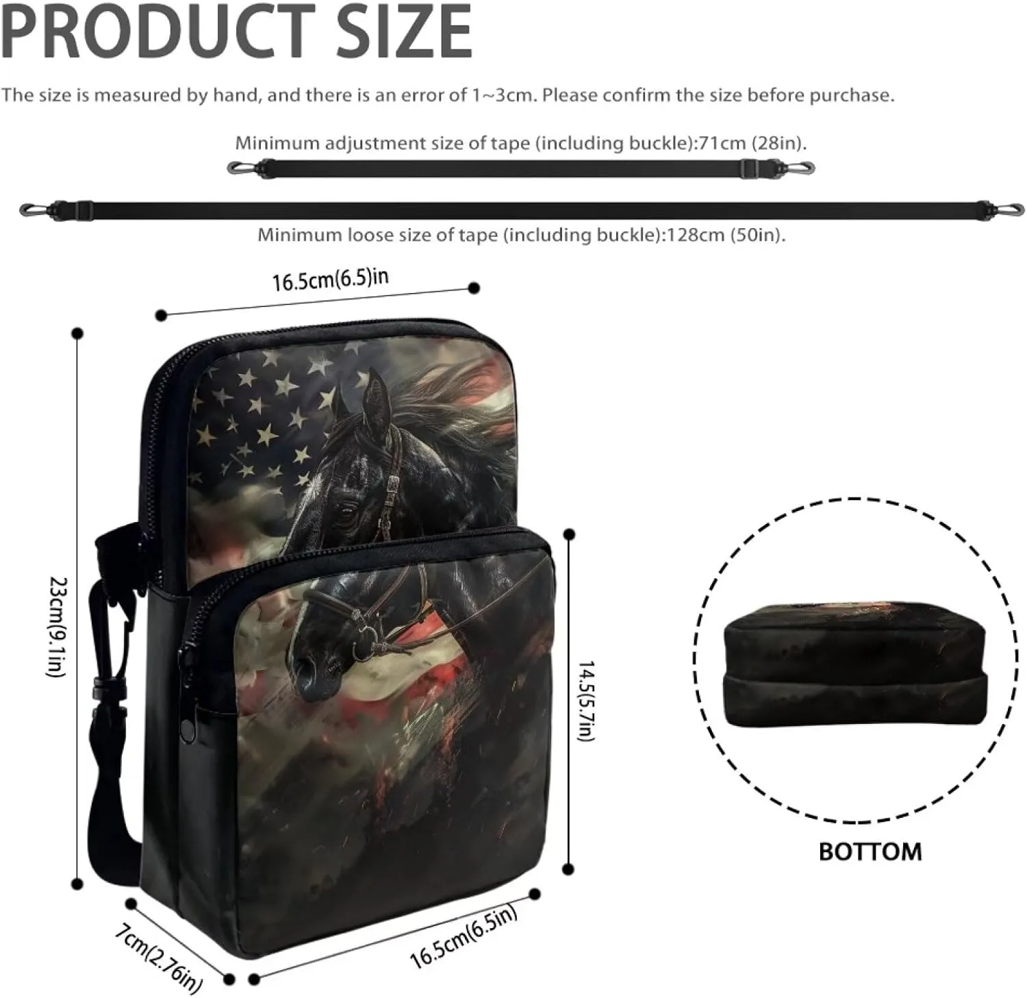 American Flag Horse Print Shoulder Bags, Mini Crossbody Bag Multi-Use Satchel Sling Bag Waist Fanny Pack Purse Wallet Bag for Kids Girls Boys