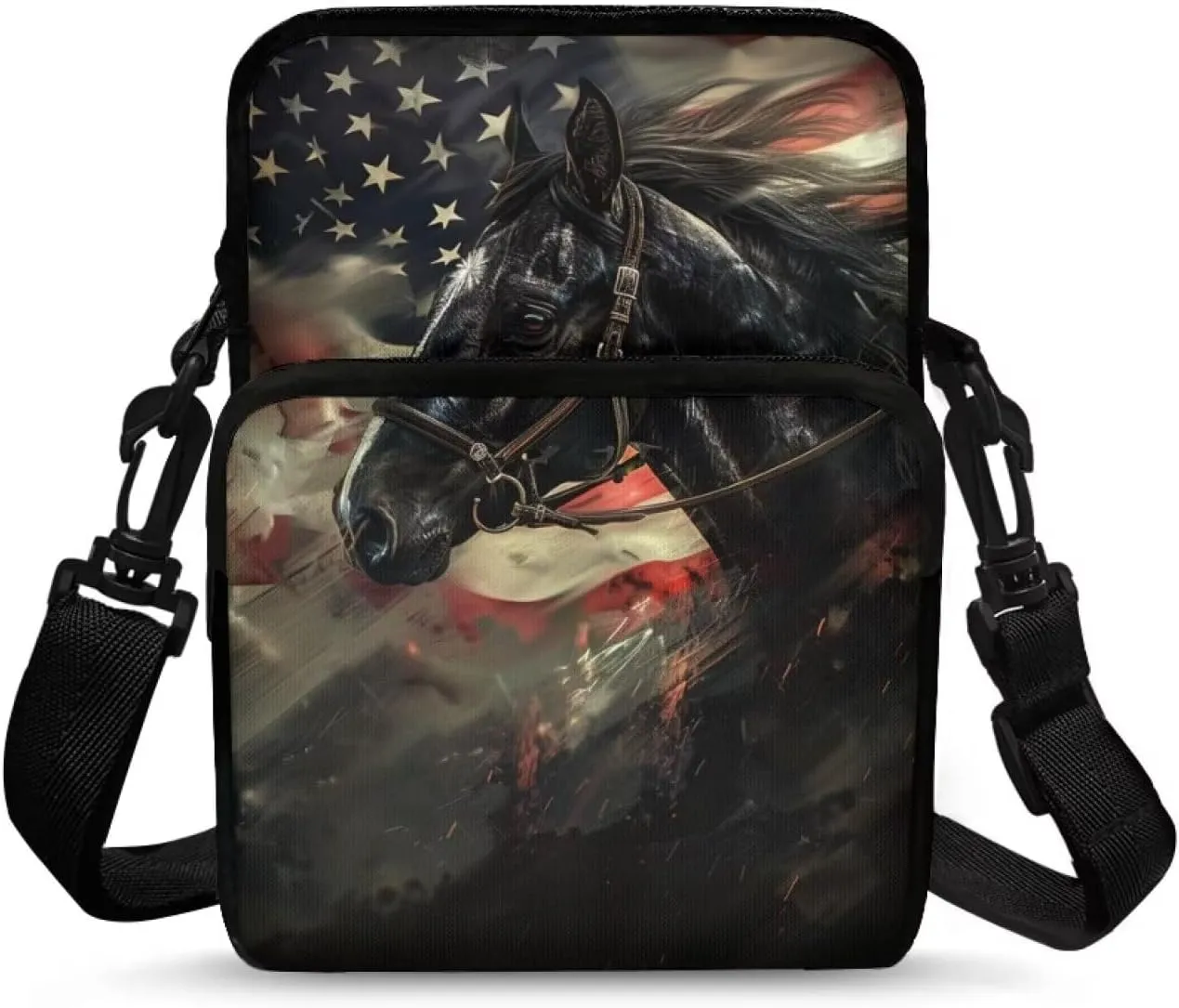 American Flag Horse Print Shoulder Bags, Mini Crossbody Bag Multi-Use Satchel Sling Bag Waist Fanny Pack Purse Wallet Bag for Kids Girls Boys