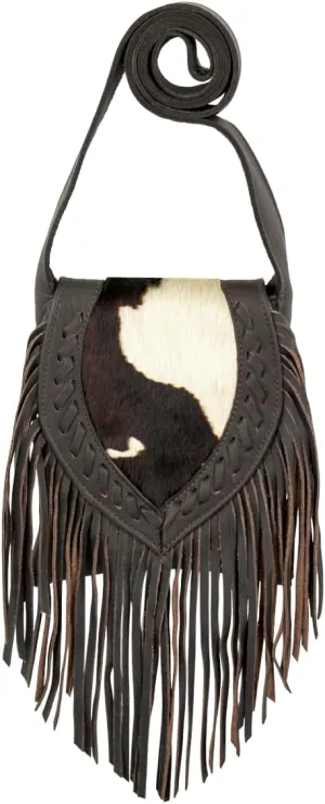 American West Fringed Cowgirl Flap Bag For Women - Genuine leather with hair-on cowhide