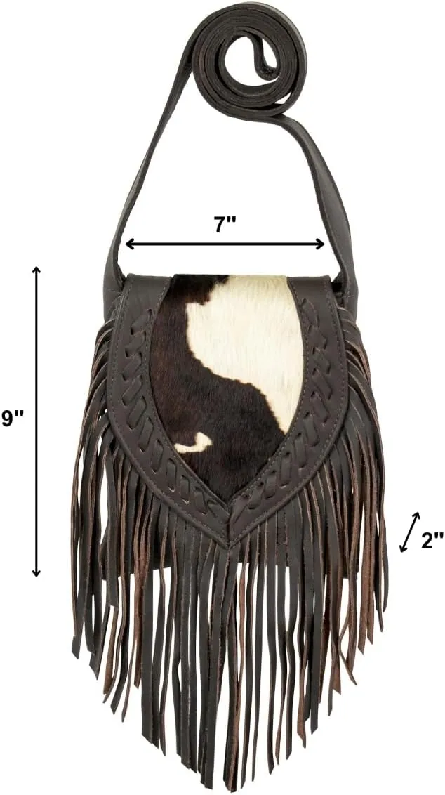 American West Fringed Cowgirl Flap Bag For Women - Genuine leather with hair-on cowhide