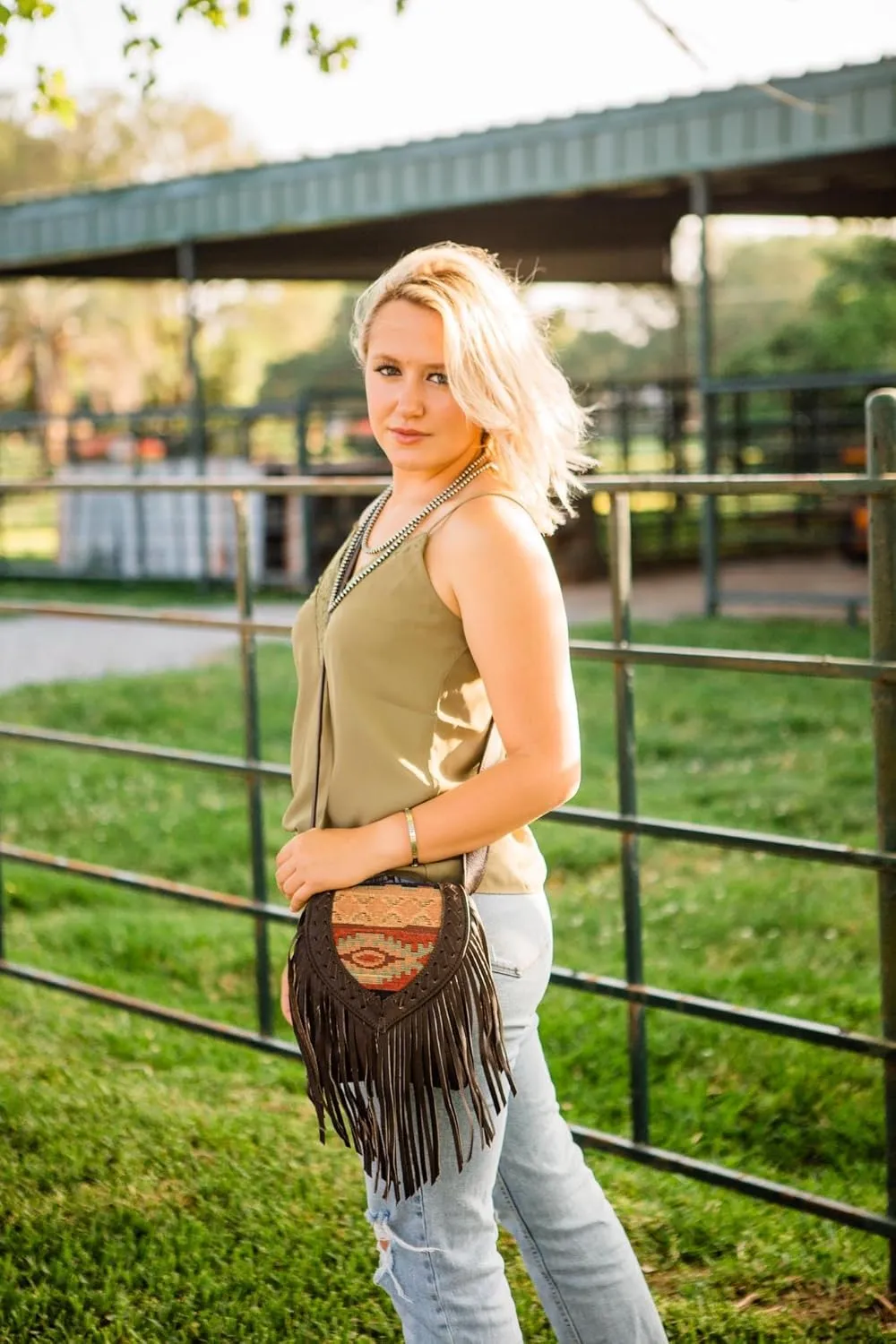 American West Fringed Cowgirl Flap Bag For Women - Genuine leather with hair-on cowhide