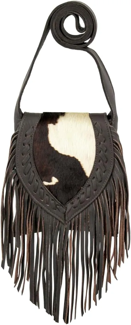 American West Fringed Cowgirl Flap Bag For Women - Genuine leather with hair-on cowhide