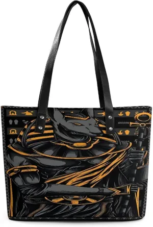 Ancient Egypt Hieroglyph Egyptian God Anubis Women Tote Bags Top Handle Satchel Handbags Faux Leather Tassel Shoulder Purse