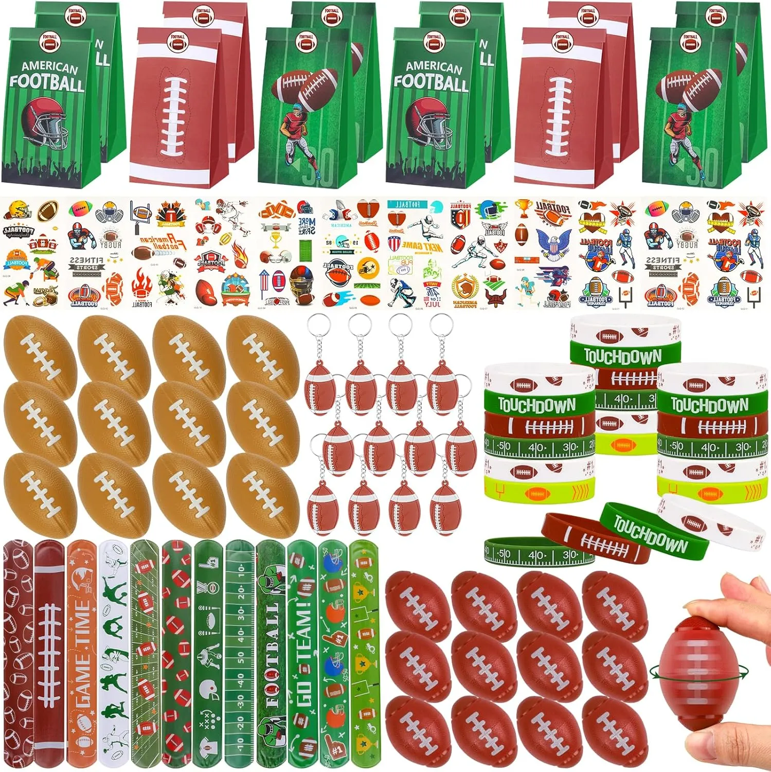 ANPHILE Football Party Favors, Football Birthday Party Supplies - Football Spinners Mini Football Keychain Sticker Goodie Bags for Football Birthday Decorations Goodie Bag Stuffers Classroom Prize