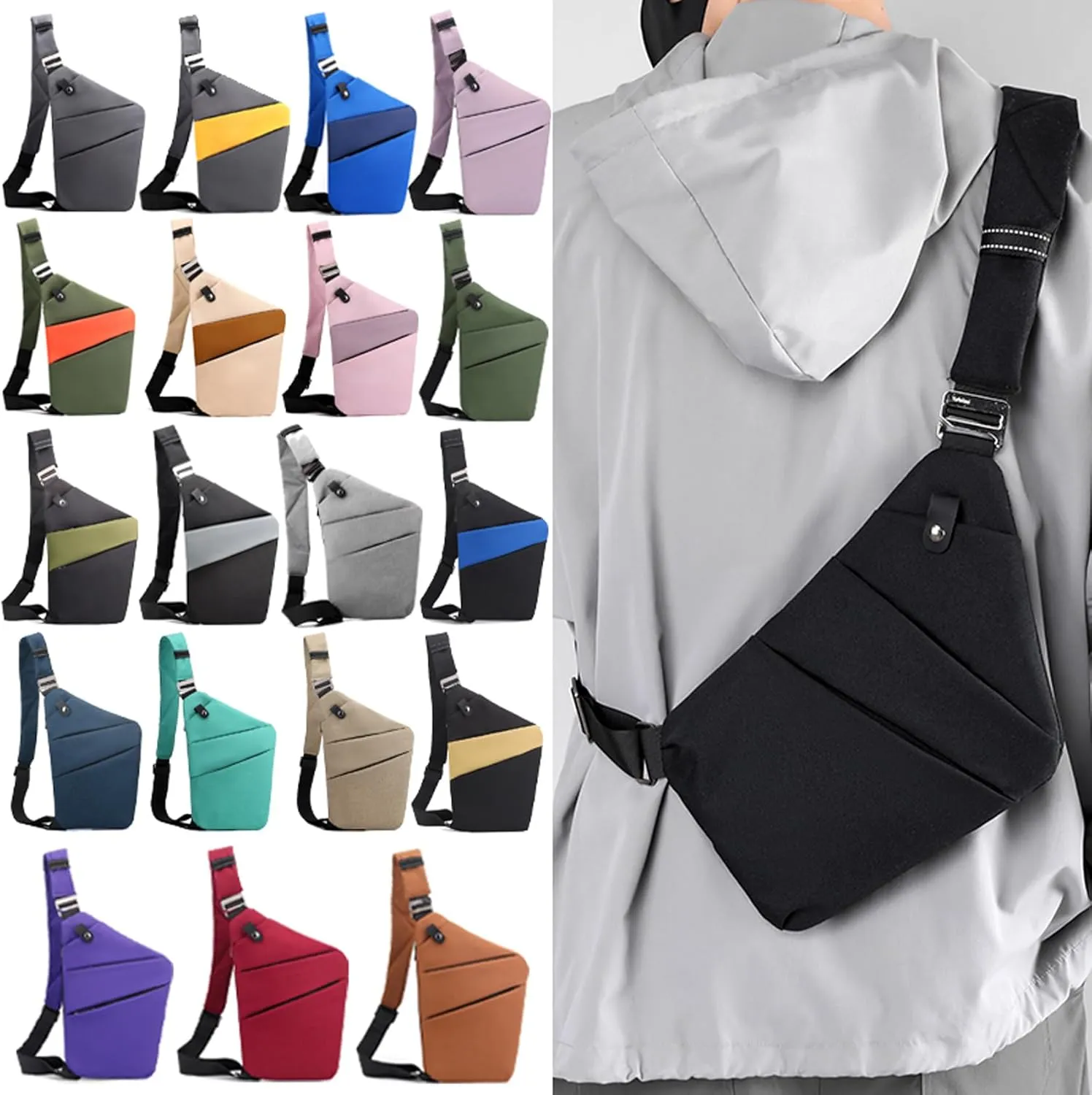 Anti Theft Crossbody Bags for Women, 2025 New Anti-Theft Travel Bag, Shoulder Bag Anti-theft Design for Travel, Sport (Black Green - Right Shoulder)