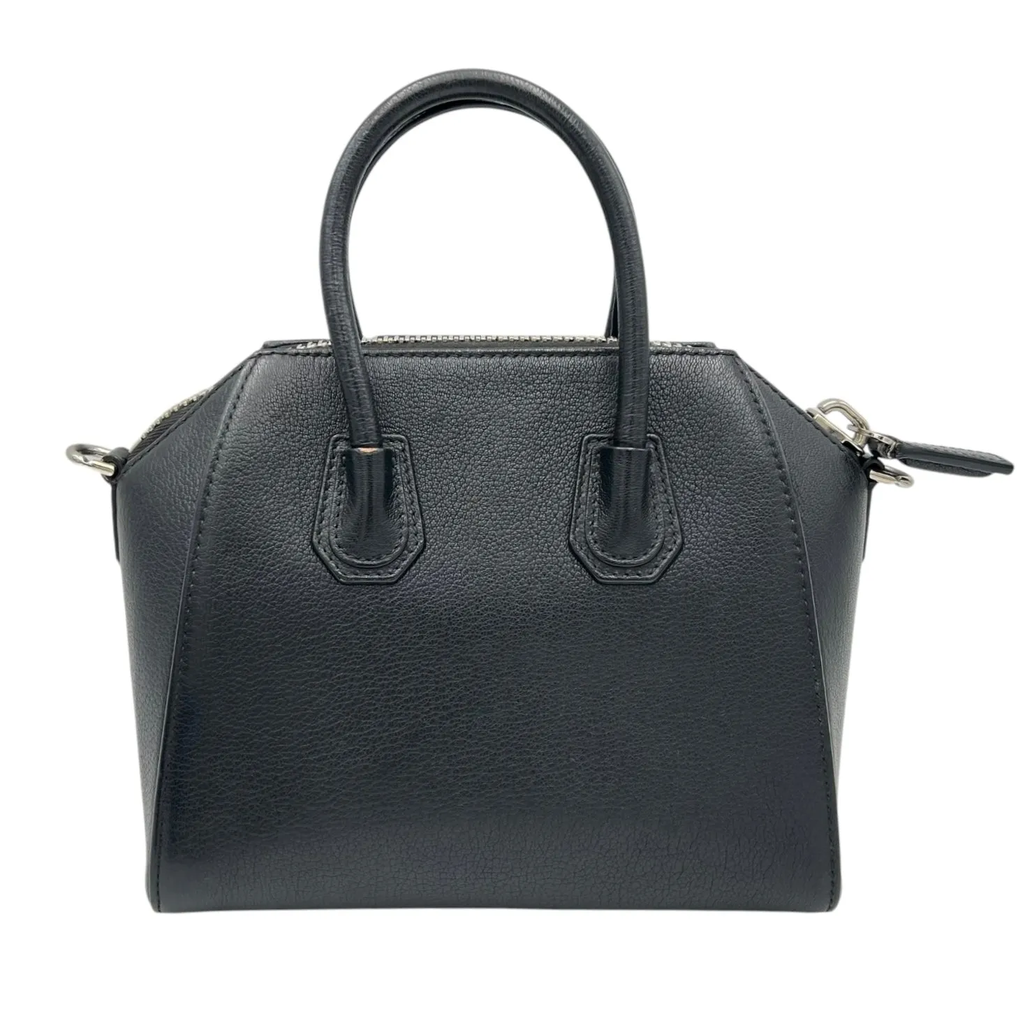 Antigona Mini Black Top Handle Bag in Goat Leather, Silver hardware