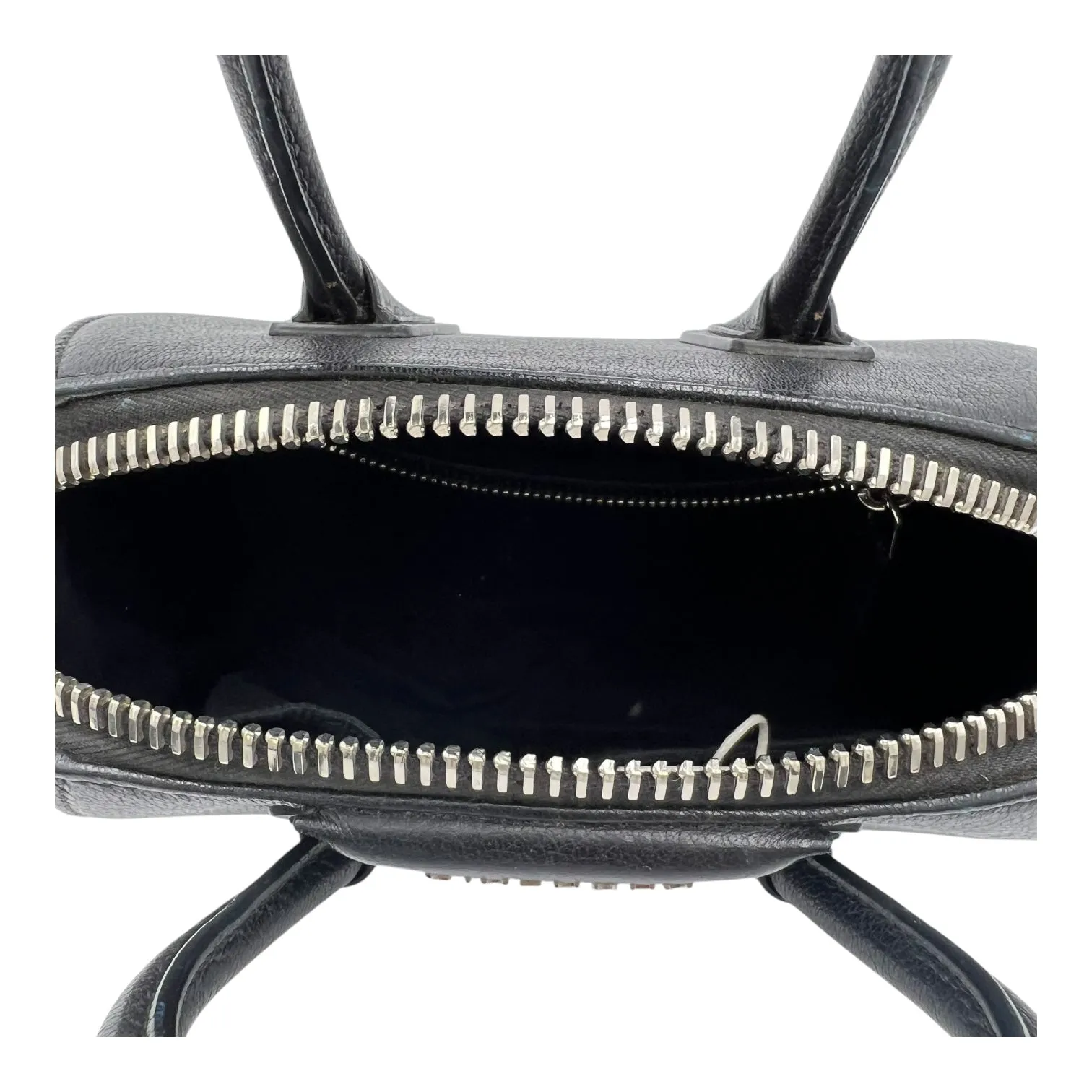 Antigona Mini Black Top Handle Bag in Goat Leather, Silver hardware
