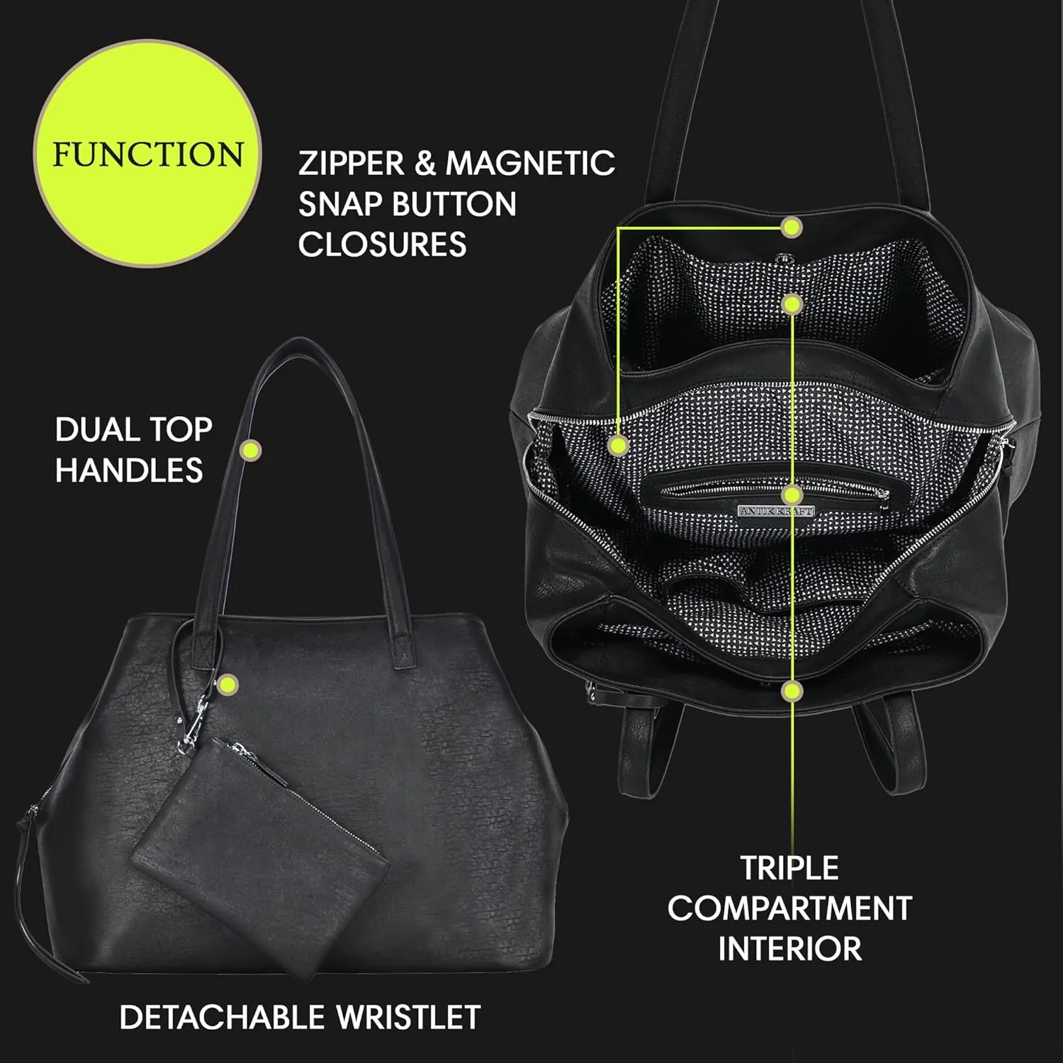 Antik Kraft Erica Tote | Dual Top Handle Tote Bag for Women | Vegan Leather Top-Handle Shoulder Bag