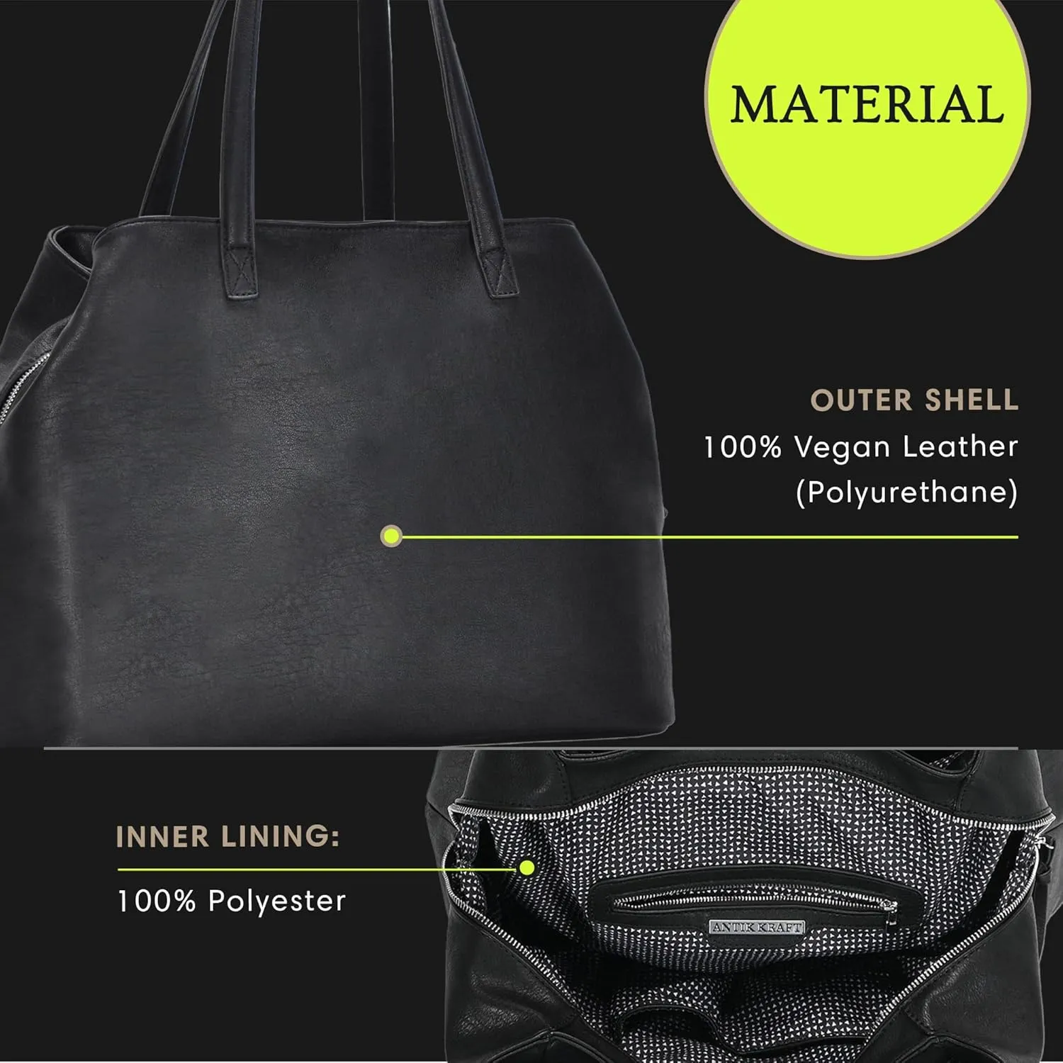 Antik Kraft Erica Tote | Dual Top Handle Tote Bag for Women | Vegan Leather Top-Handle Shoulder Bag