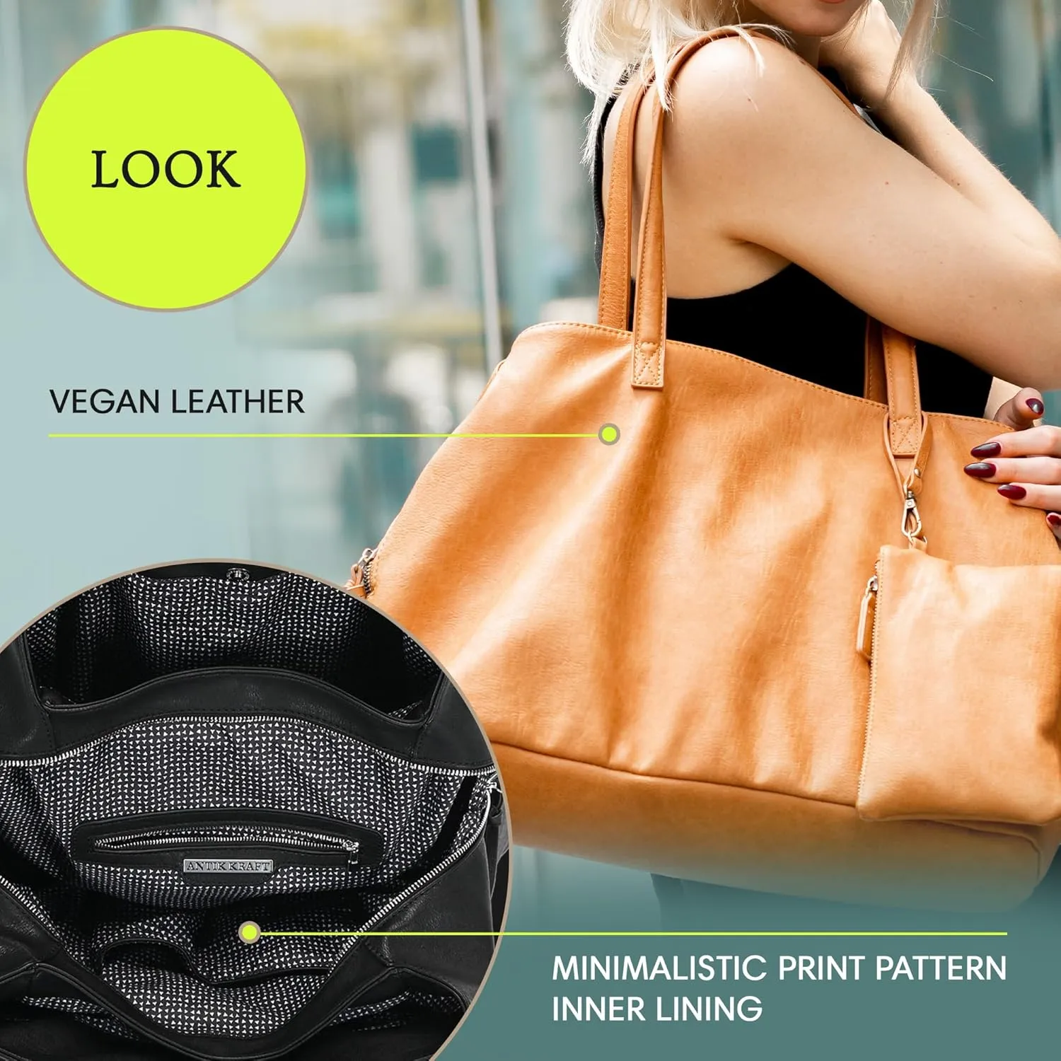 Antik Kraft Erica Tote | Dual Top Handle Tote Bag for Women | Vegan Leather Top-Handle Shoulder Bag
