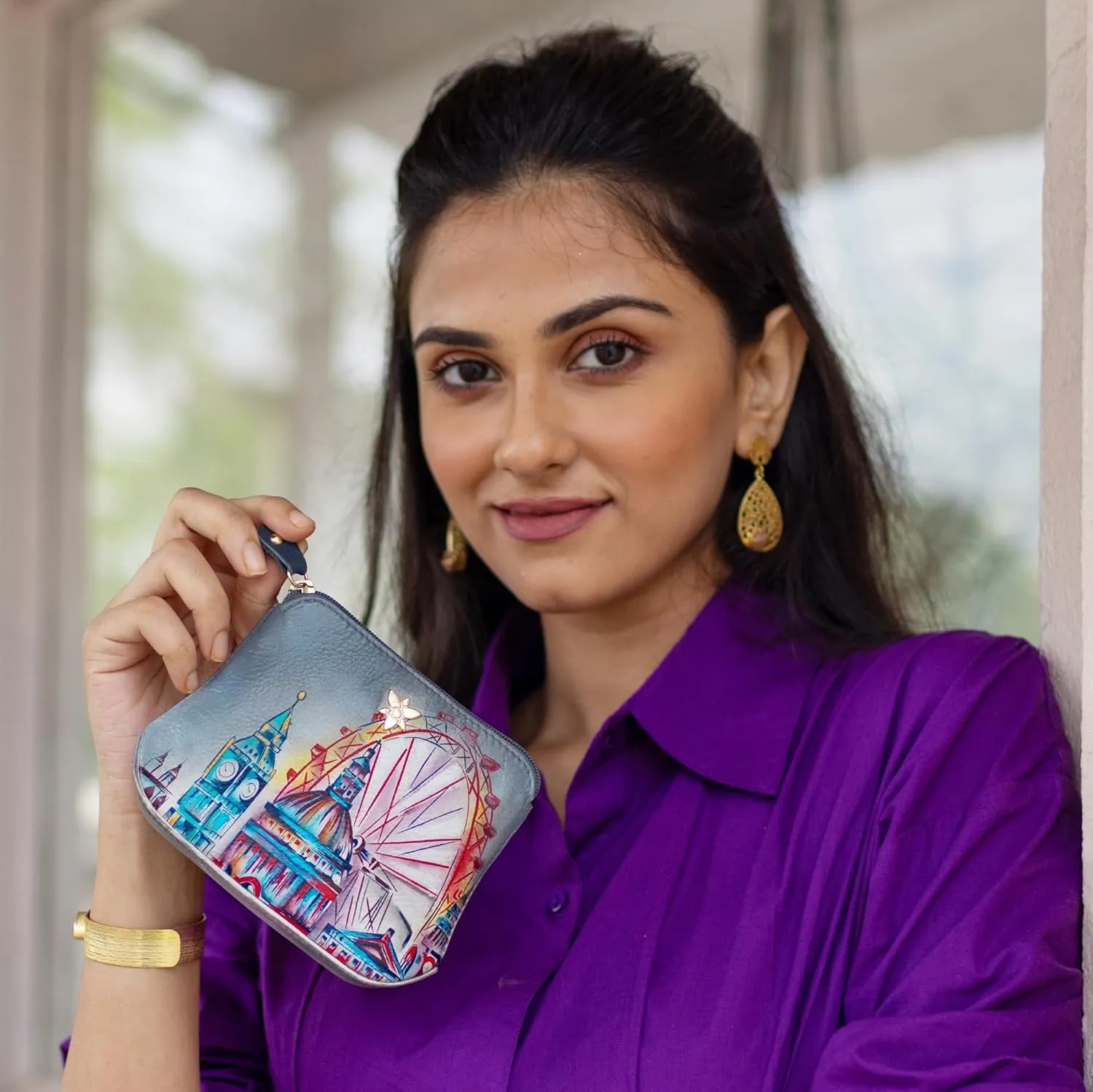 Anuschka Women's Original Genuine Leather Hand-Painted Multipurpose Zip Pouch - Coin Purse with Top Zip Closure