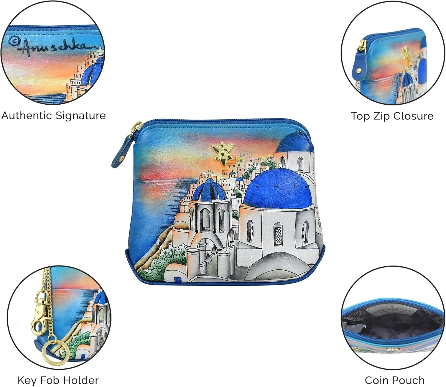 Anuschka Women's Original Genuine Leather Hand-Painted Multipurpose Zip Pouch - Coin Purse with Top Zip Closure