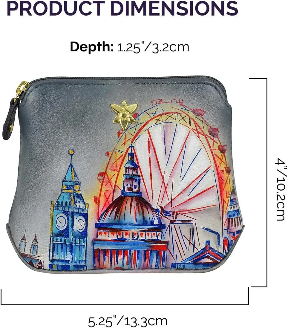 Anuschka Women's Original Genuine Leather Hand-Painted Multipurpose Zip Pouch - Coin Purse with Top Zip Closure