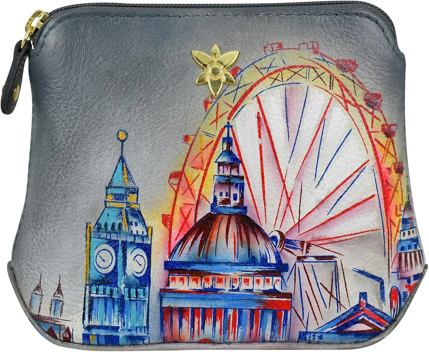 Anuschka Women's Original Genuine Leather Hand-Painted Multipurpose Zip Pouch - Coin Purse with Top Zip Closure