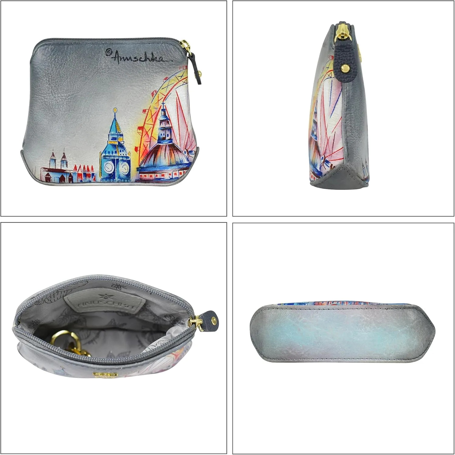 Anuschka Women's Original Genuine Leather Hand-Painted Multipurpose Zip Pouch - Coin Purse with Top Zip Closure