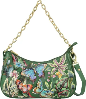 Anuschka Women’s Original Hand-Painted Genuine Leather Ruched East West Hobo With Chain, Made in India