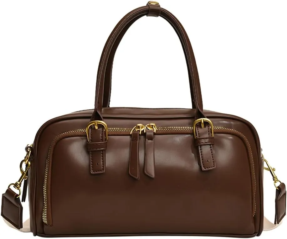 Arcadie PU Leather Top Handle Bag Multi-Pocket Bowling Bag Hobo Boston Tote Crossbody Shoulder Bag for Work Travel
