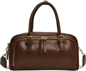 Arcadie PU Leather Top Handle Bag Multi-Pocket Bowling Bag Hobo Boston Tote Crossbody Shoulder Bag for Work Travel