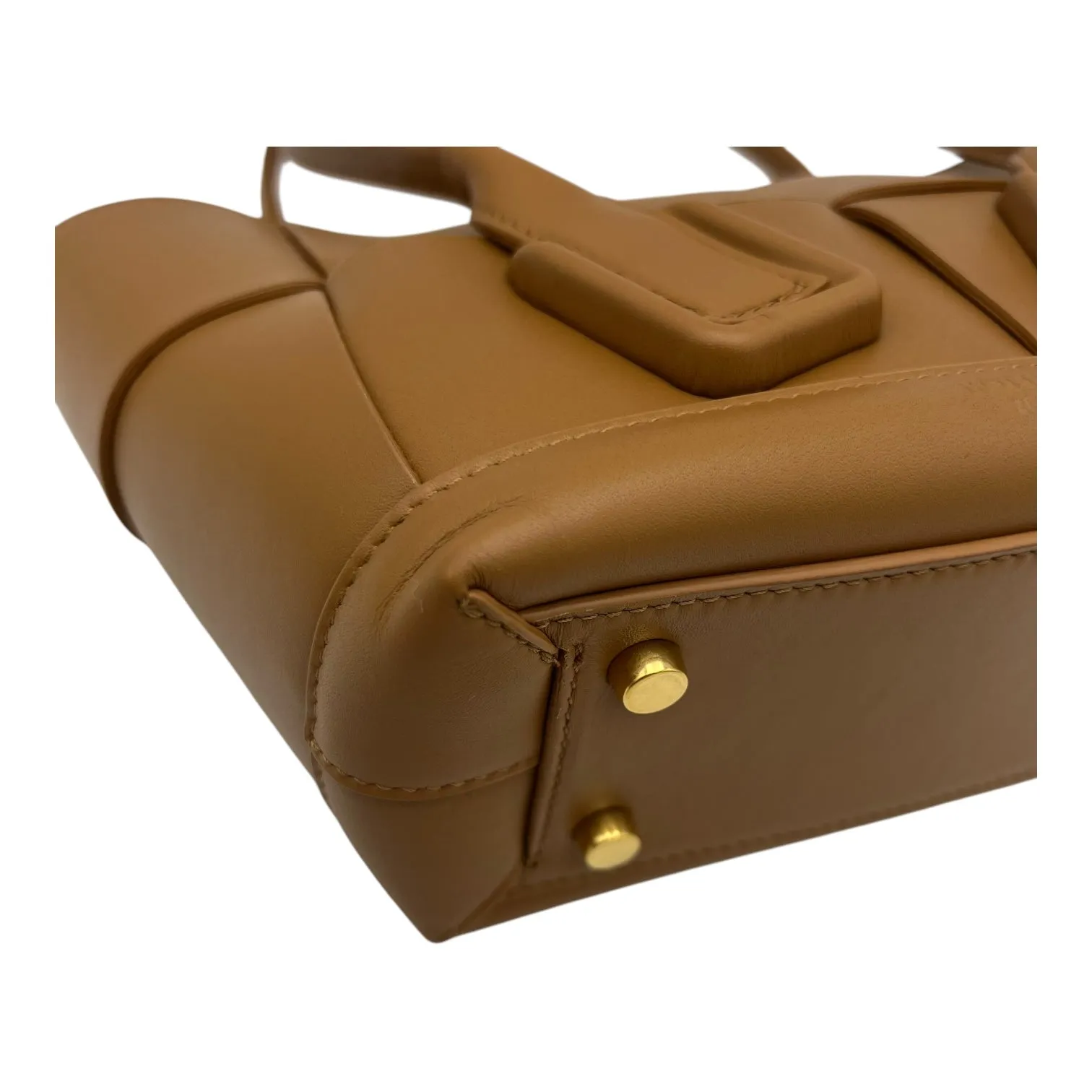 Arco Mini Brown Top Handle Bag in Lambskin, Gold hardware