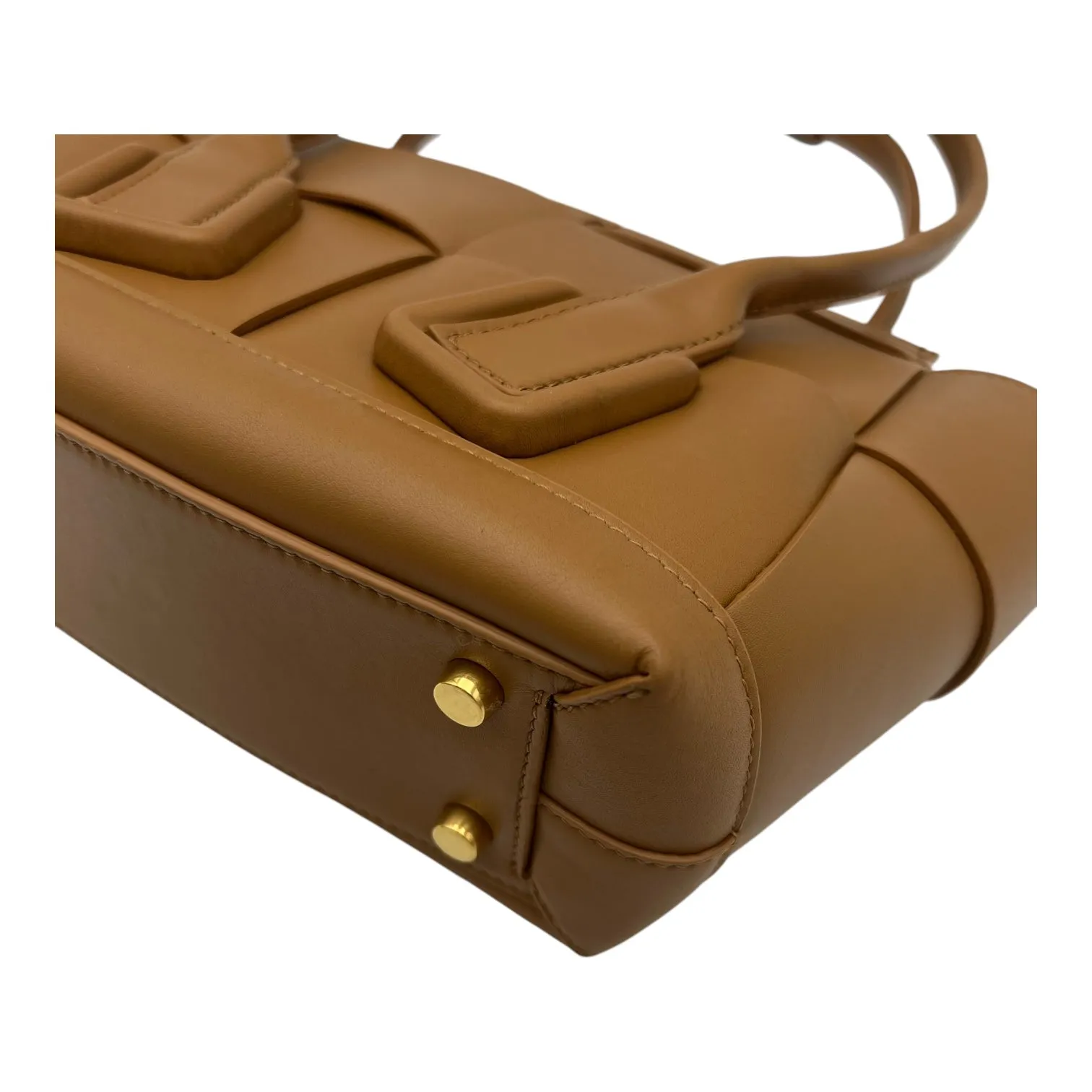 Arco Mini Brown Top Handle Bag in Lambskin, Gold hardware