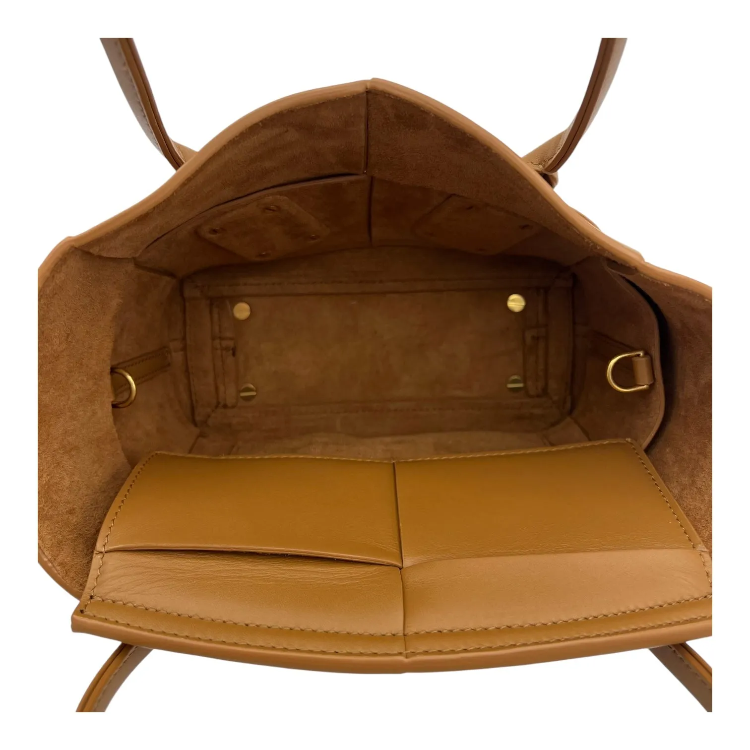 Arco Mini Brown Top Handle Bag in Lambskin, Gold hardware