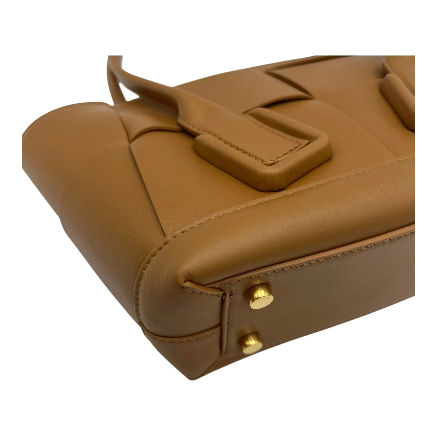 Arco Mini Brown Top Handle Bag in Lambskin, Gold hardware