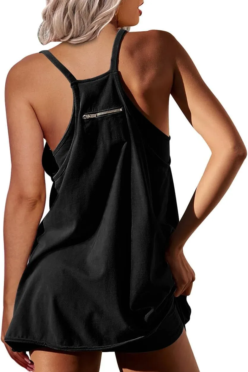 Athletic Dress for Women Hot Shot Mini Dress Onesie Oversized Romper Pockets Built-in Shorts Summer