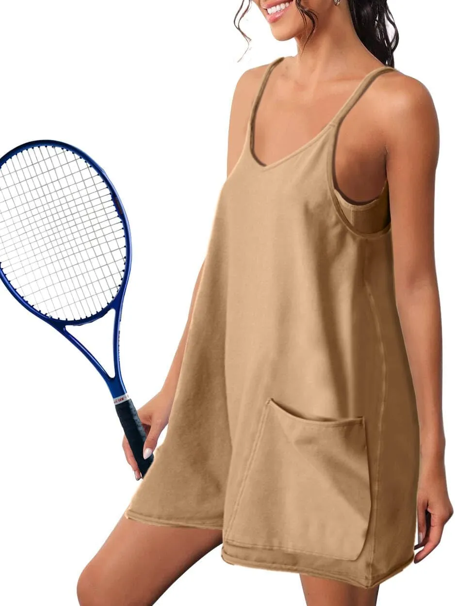 Athletic Dress for Women Hot Shot Mini Dress Onesie Oversized Romper Pockets Built-in Shorts Summer