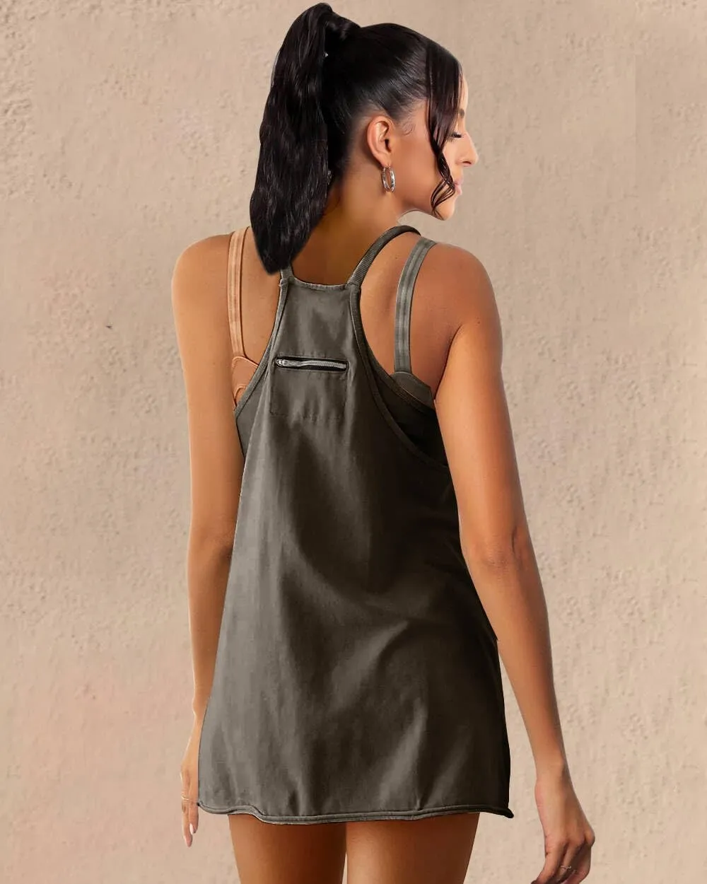 Athletic Dress for Women Hot Shot Mini Dress Onesie Oversized Romper Pockets Built-in Shorts Summer